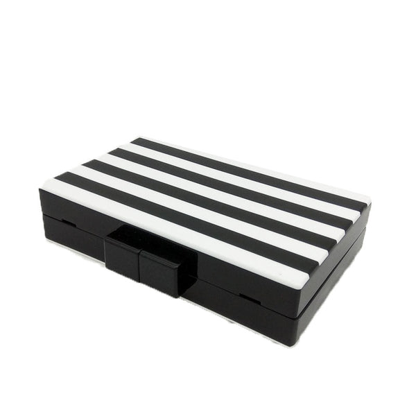This gorgeous black and white Stripe Clutch Bag is a rectangle, box clutch purse. Versatile and striking. Also comes with a detachable, long, silver cross body chain. 