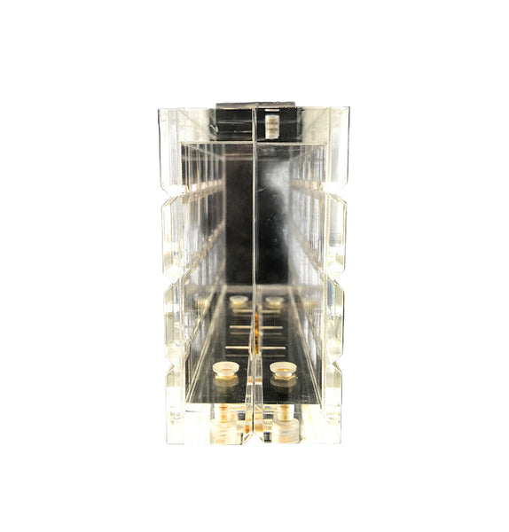 Clear rectangle, plaid luxury acrylic box evening purse. Comes with various removeable different length chains.  There is something beautiful about this transparent glass-like clutch.