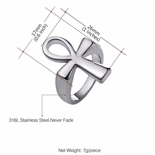 This classic Egyptian Ankh Ring is crafted with premium plated metals for durability. The ankh has a cross shape but with an oval loop in place of an upper bar. Also, a symbol of femininity and power.