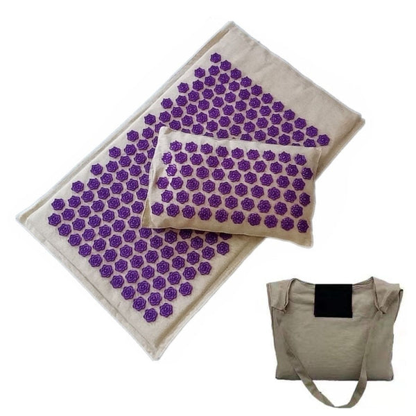 natural lotus acupressure mat and pillow, bag purple
