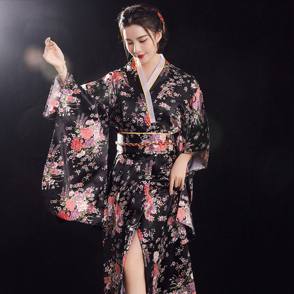 Wrap yourself in this beautiful traditional Japanese Yukata Kimono, with three quarter length sleeves, in satin one size, sleepwear robe beachwear leisurewear
