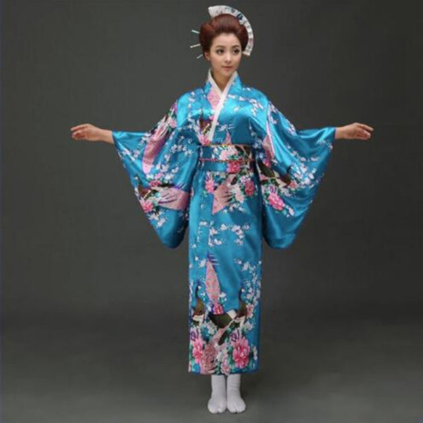Wrap yourself in this beautiful traditional Japanese Yukata Kimono, with three quarter length sleeves, in satin one size, sleepwear robe beachwear leisurewear