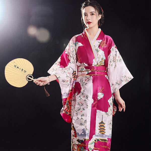 Wrap yourself in this beautiful traditional Japanese Yukata Kimono, with three quarter length sleeves, in satin one size, sleepwear robe beachwear leisurewear