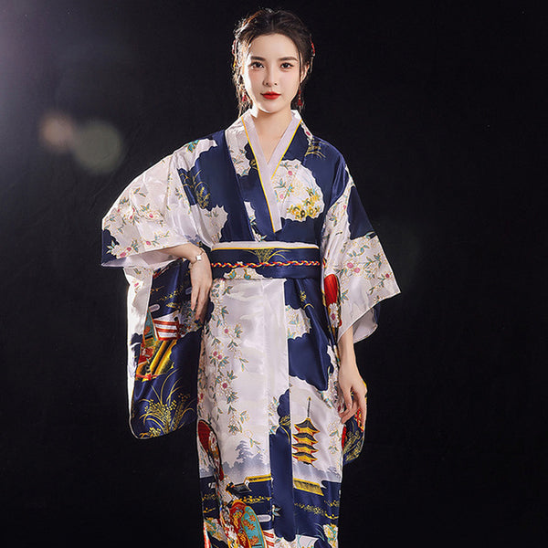 Wrap yourself in this beautiful traditional Japanese Yukata Kimono, with three quarter length sleeves, in satin one size, sleepwear robe beachwear leisurewear