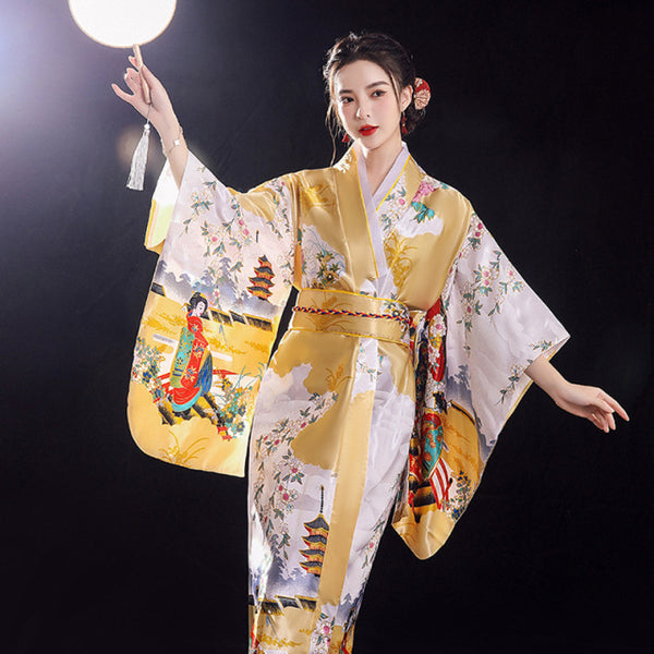 Wrap yourself in this beautiful traditional Japanese Yukata Kimono, with three quarter length sleeves, in satin one size, sleepwear robe beachwear leisurewear