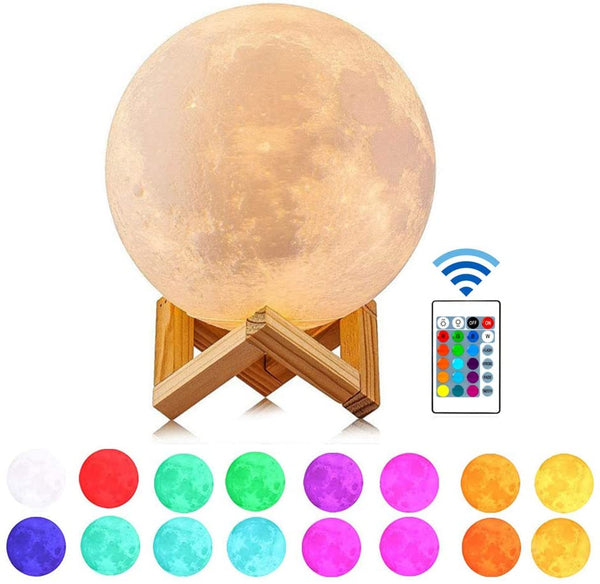 This Moon Lamp creates a soothing, colorful atmosphere. Offers 16 luminours colours. Set the mood by remote or touch, to brigten or dim.