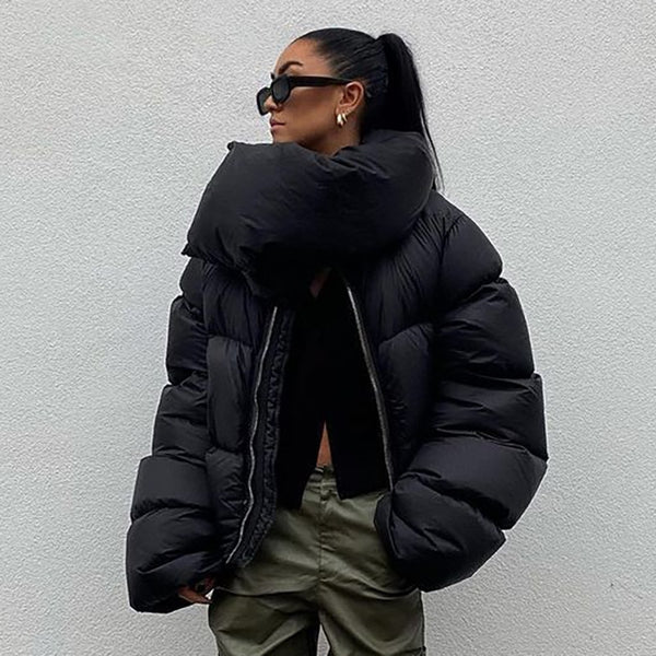 Pronto Cropped Puffer Jacket has an ultra high neck and long sleeves