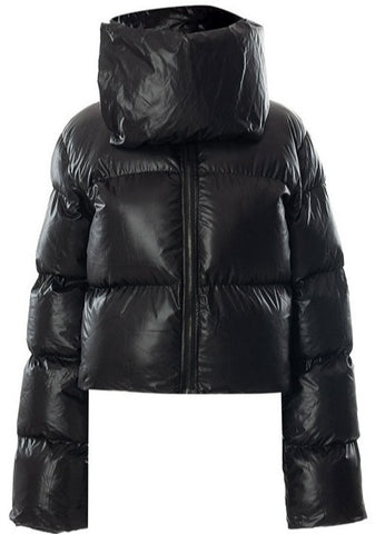 Winter Oversized, High Neck Cropped Black Bubble Puffer Jacket Women Fashion Zipper Scarf Collar Puffer Short Jacket High Street Outwear Casual Parka