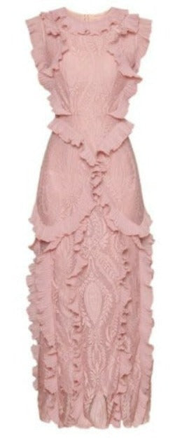Pale Pink Long Stretch Lace LIned Summer Dress