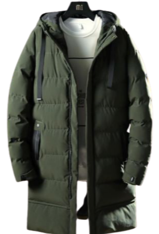 The Mod Parka jacket is a long hooded puffer parka coat for men.