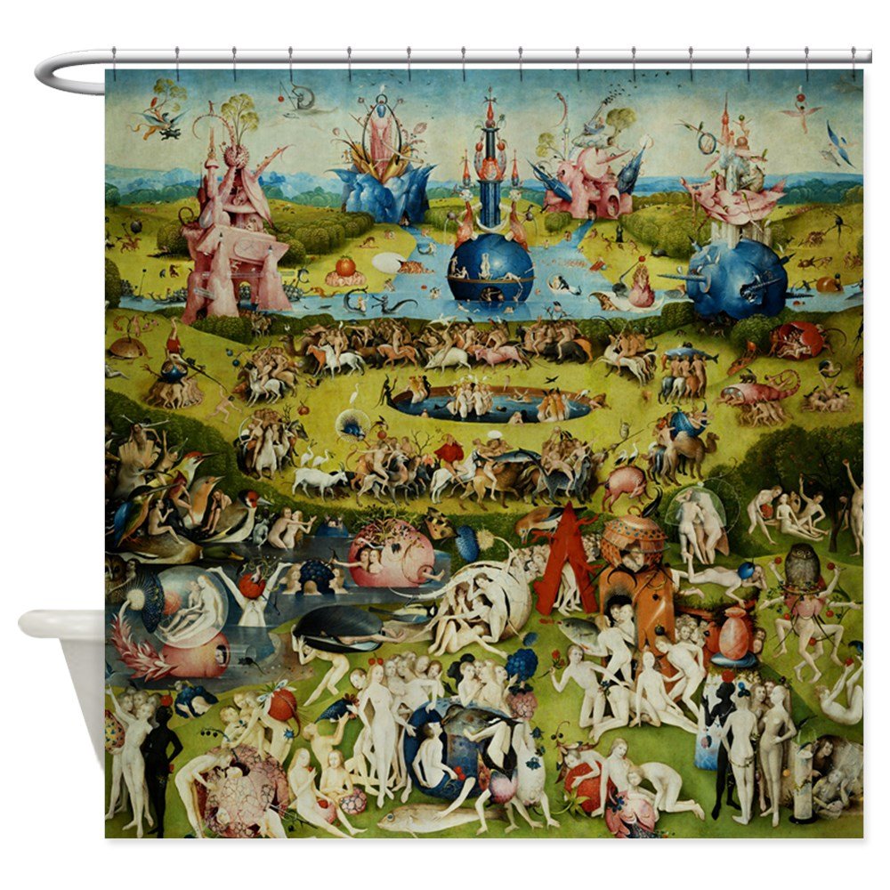 Add a bit of culture and art to your bathroom with this one-of-a-kind piece. 100% waterproof polyester.  Add the Garden of Earthly Delights shower and bath luxury to your decor.