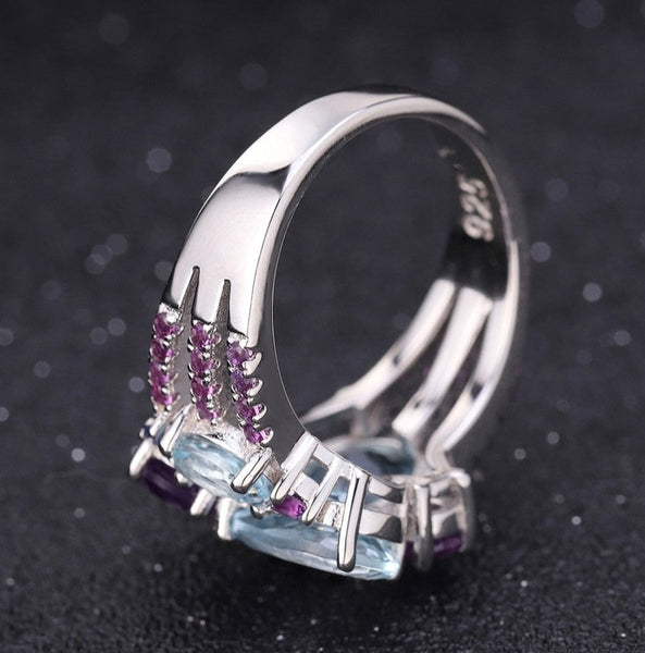 Luck Gem Ring. A delightful, pale bouquet of gems. This crystal ring is incredibly beautiful to look at. Set in 925 stirling silver. Sky Blue Topaz, Amethyst, Sapphire Blue 