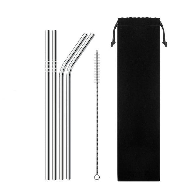 Eco Stainless Steel Coloured Straws reusable with cleaner brush. Available in sets of 4 and 8. Kids. Washable. Non toxic. Dental recommended. Healthy. Lightweight.