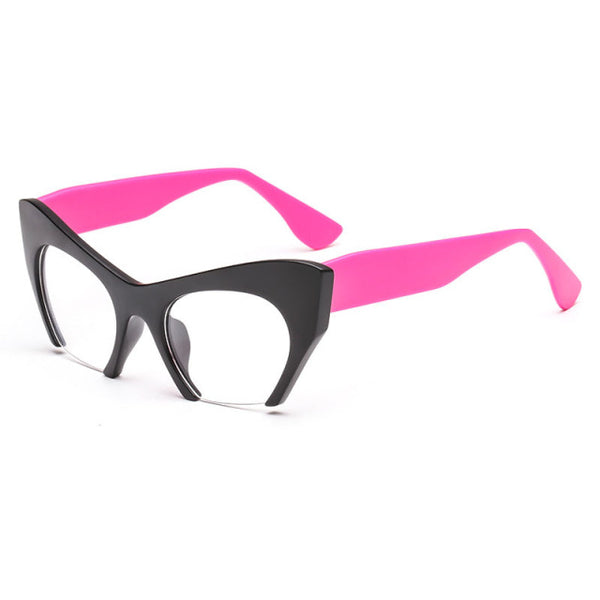 Retro half frame cats eye womens glasses frames. Black, Pink, Tortoise block color and two tone - channel your inner Eartha Kitt 50s Kitten.  Frame Material - Acetate Origin - CN(Origin) Weight - 35G