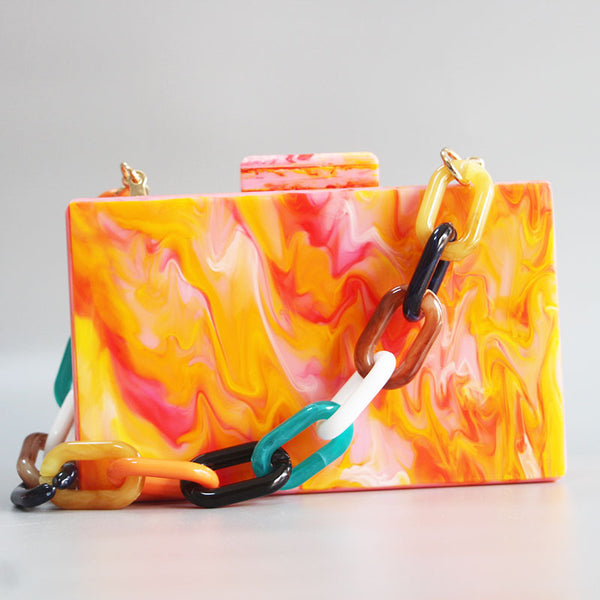 Marble Hot Orange  Clutch - Source.At