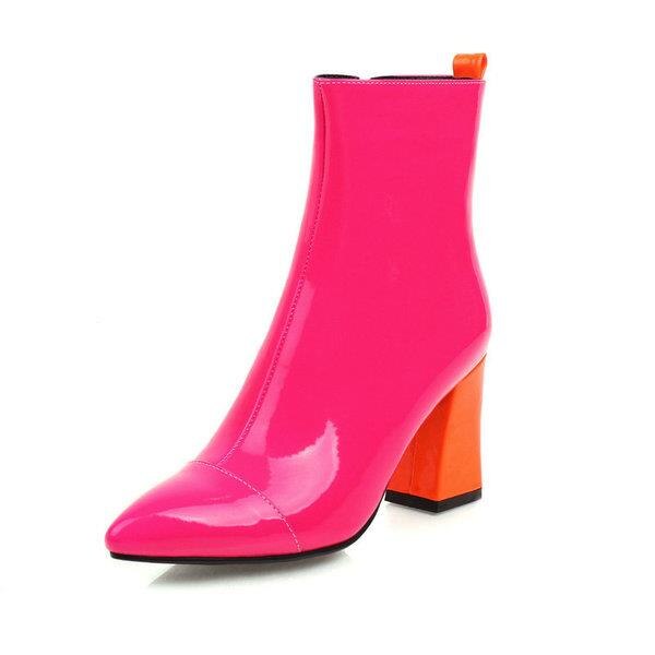 Hot Pink Patent Leather Ankle Chelsea Boots
