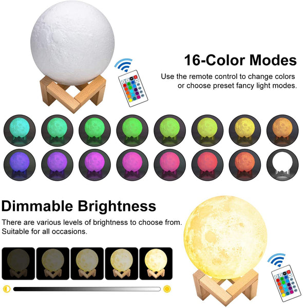 This Moon Light Night Lamp is sure to delight with many colors. Its realistic, 3D printed texture coupled with its LED light source create a soothing atmosphere.