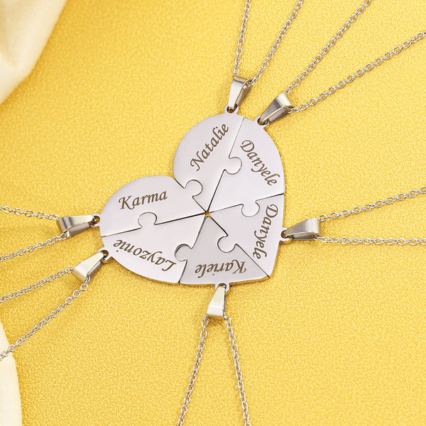 Always be with your loved ones. Custom engraved name heart puzzle pendant. Just email us your names with order number. or write in the description on purchase. 7 combinations from  2 to 7 names.  Metals Type - Stainless Steel Necklace Type - Pendant Necklaces Gender - Unisex