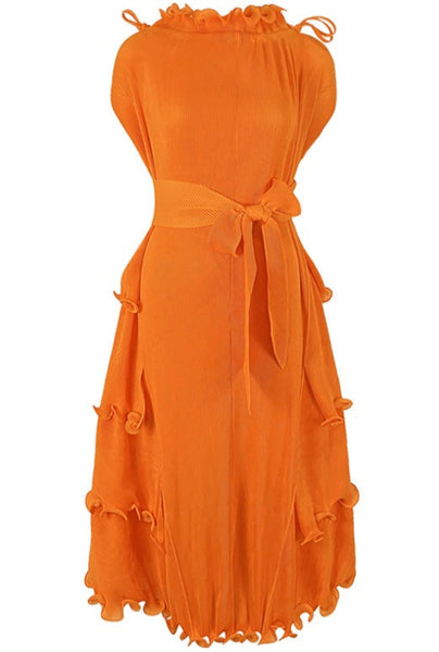 Florence Crepe Ruffled Dress is a floaty finely ribbed pleated dress with ruffled hem.