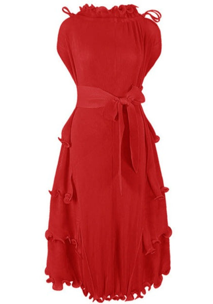 Florence Crepe Ruffled Dress is a floaty finely ribbed pleated dress with ruffled hem.