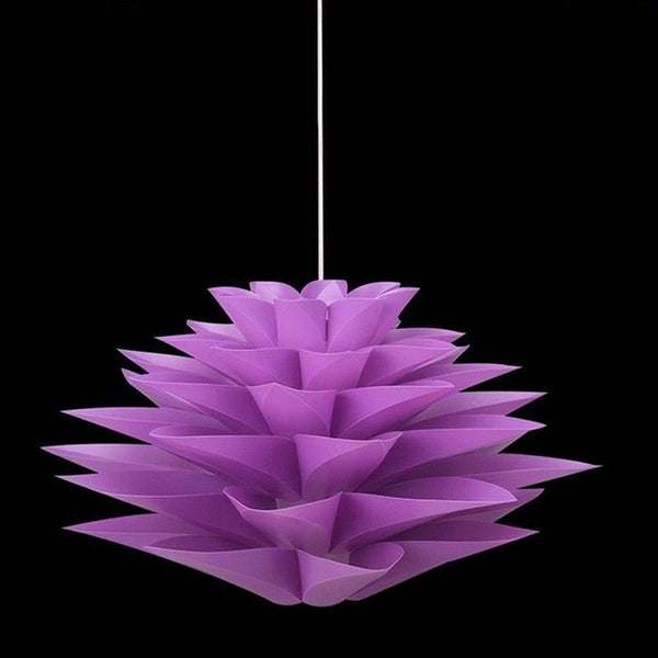 Easy to assemble, beautiful purple, white, blue or yellow lotus pendant light shade. Once installed, this unique many petal sphered flower light shade will enhance any room.