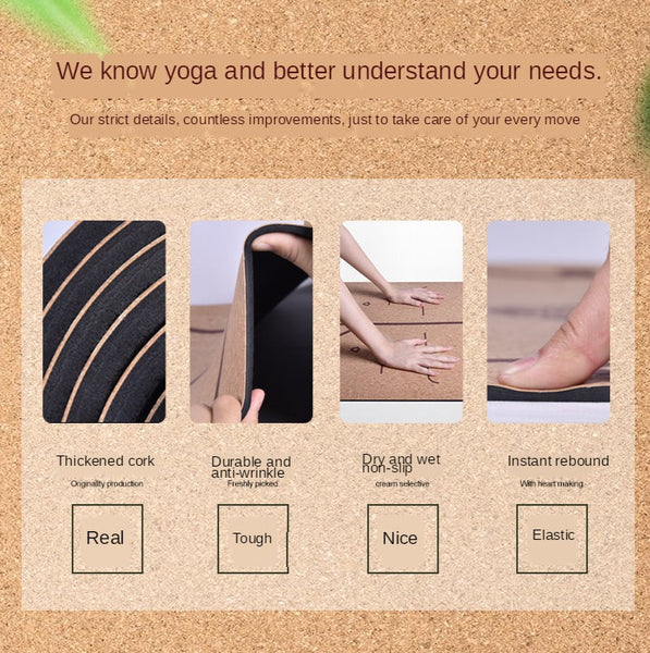 Natural Cork Yoga Mat Sports Mat Pilates Exercise Pads double sided Waterproof and Anti-slip 183 X 68 cm