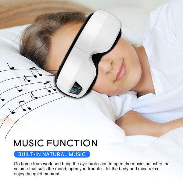 Electric Magnetic Eye Massager with heat, airbags and soothing Bluetooth Music. Using magnetic acupressure to relieve dry, sore, tired eyes. Eye massage therapy. Portable.