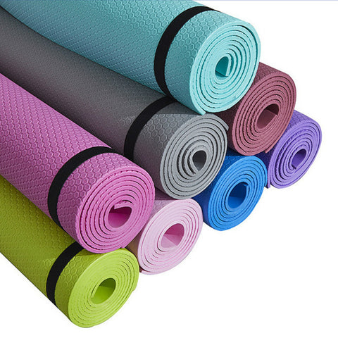 Eco Yoga mats are essential for exercise and home well being. These mats are non slip, weather proof, easy to clean, roll and carry. Thickness - 4-6mm  Length - 173cm x 61cm Material - Non slip EVA Eco rubber