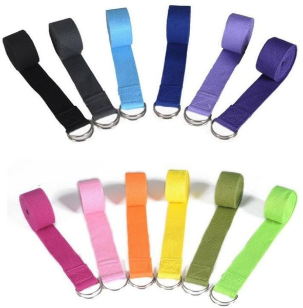 Yoga Stretch Strap. Ring belt for variation in length. Fitness exercise gym rope for figure, waist and leg resistance. Yoga equipment assist muscle tone, postures.