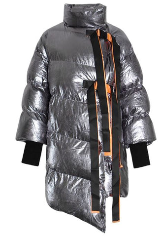 Asymmetric Metallic Puffer Jacket Women 2020