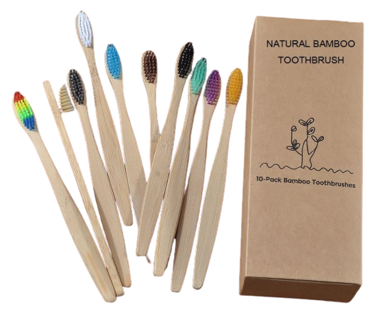 Eco Bamboo Toothbrushes Colourful Pack of Ten